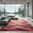 Ethereal Crimson Sunset Layered Waves Rug