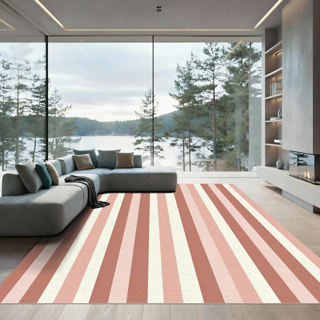 Rosy Pink Cream Striped Vertical Rug
