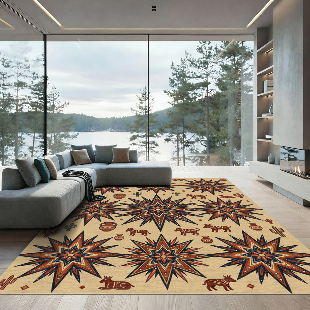 Earthy Southwestern Star and Desert Fauna Rug