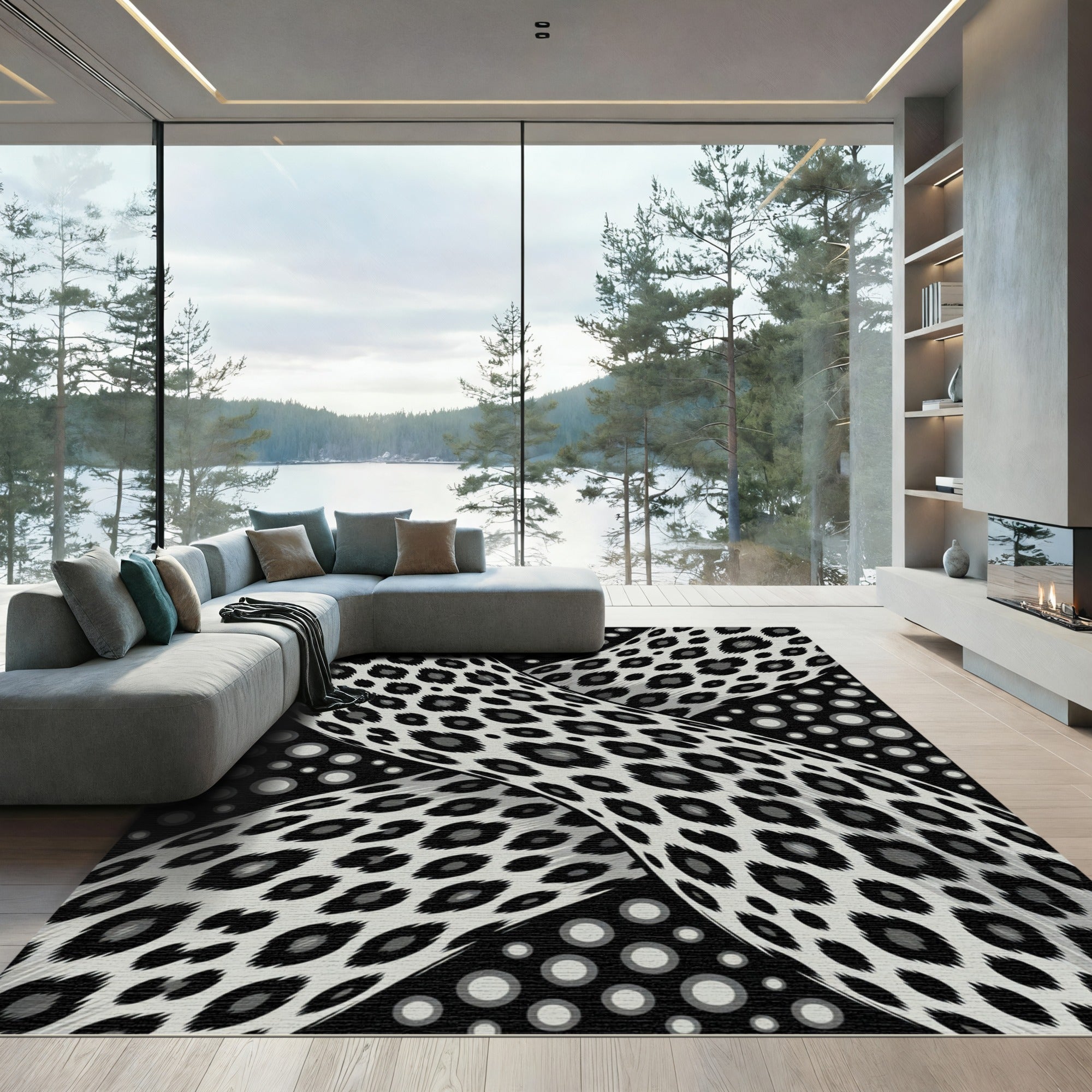 Modern Gray Animal Leopard Polka Dot Rug