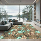 Luminous Teal and Beige Cherry Blossom Rug