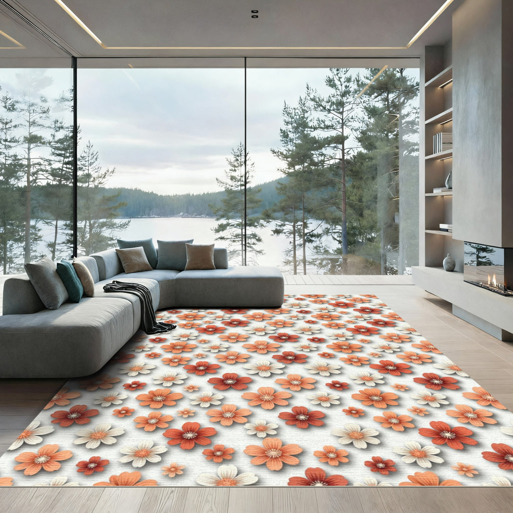 Terra Cotta Floral Blossom Spread Rug
