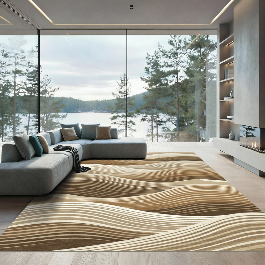 Earthy Brown Wavy Dune Stripes Rug