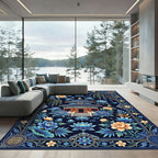 Imperial Blue Pagoda Floral Arrangement Rug