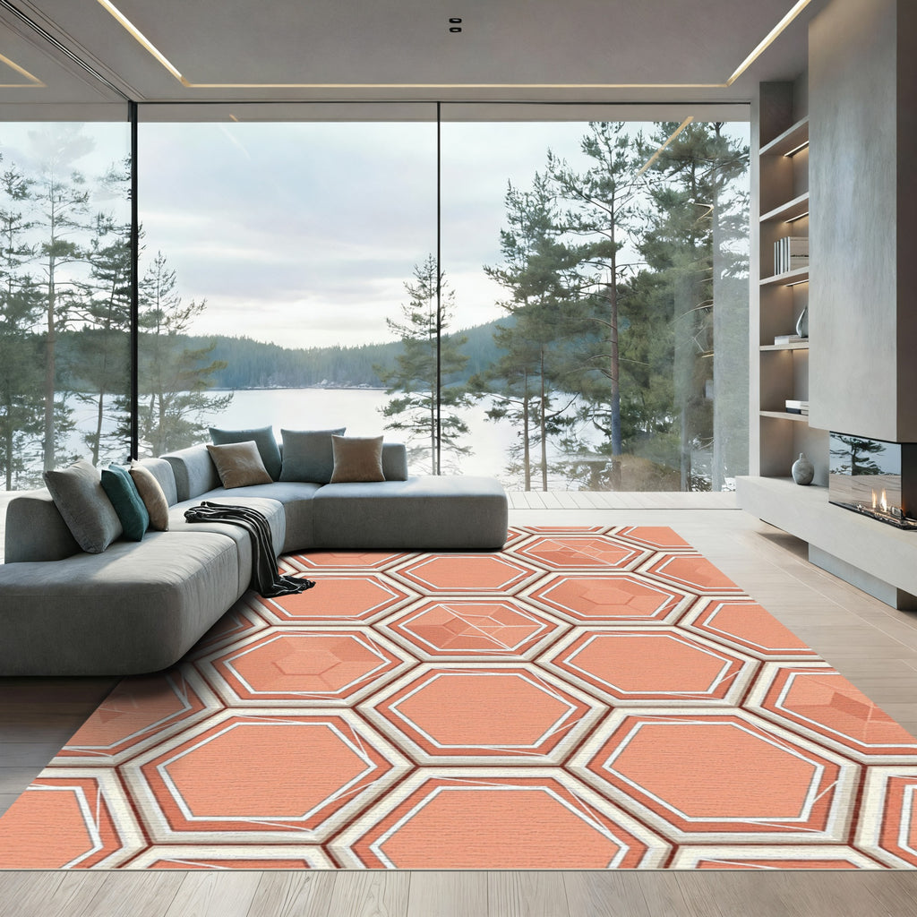 Coral Hexagon Tessellation Texture Rug
