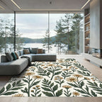 Cream Floral Daisy Botanical Meadow Rug