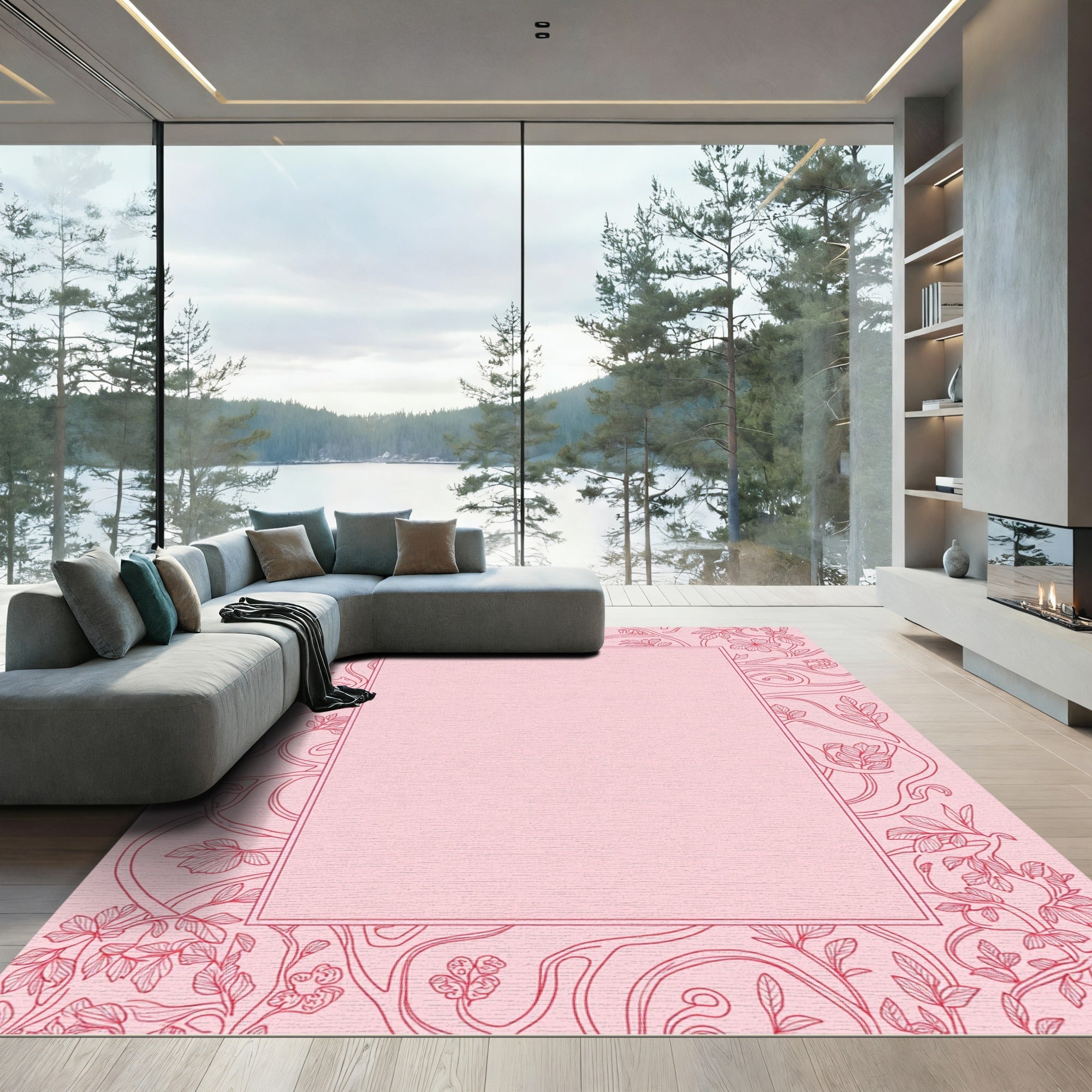 Blossom Vine Border Rose Pink Rug