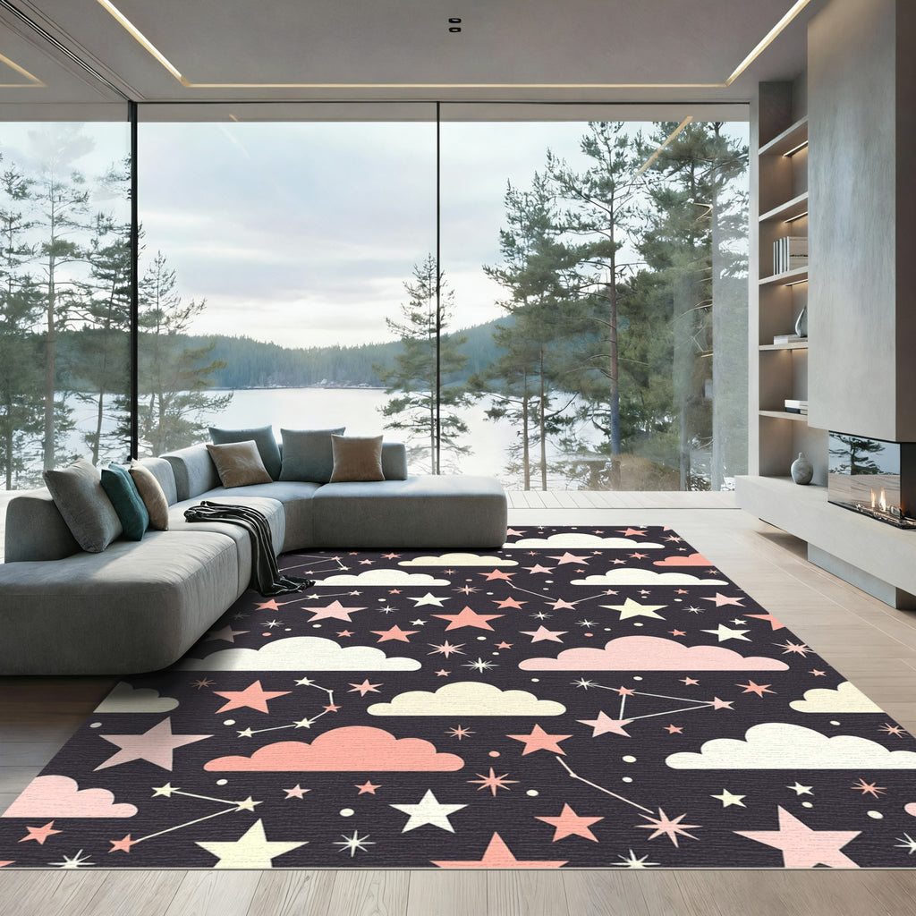 Celestial Pastel Pink Starry Night Rug