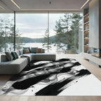 Black Ink Swirl Smoke Abstract Rug