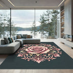 Romantic Pink Rose Mandala Scroll Rug