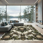 Ornate Golden Scallop Leaf Scroll Rug