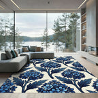 Indigo Botanical Azure Floral Bouquet Rug