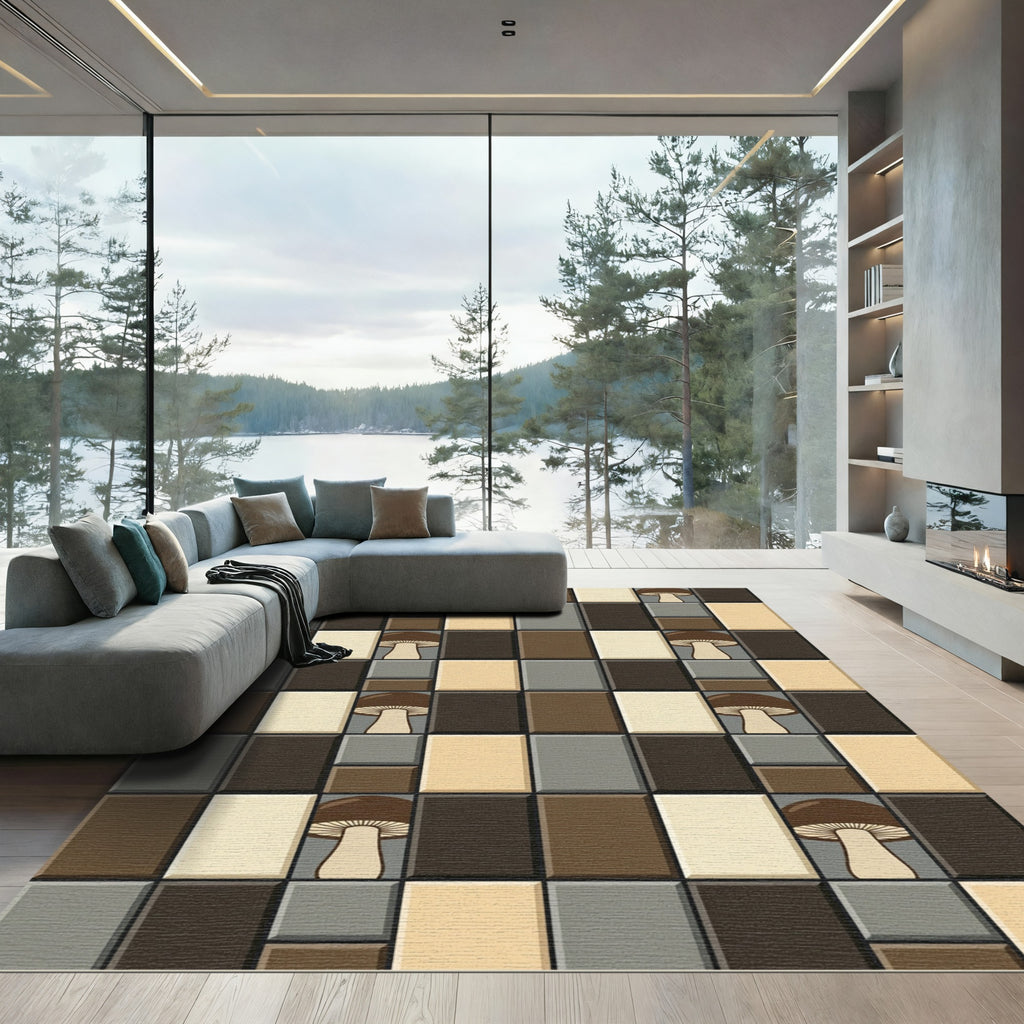 Earthy Mushroom Tiled Rectangles Rug