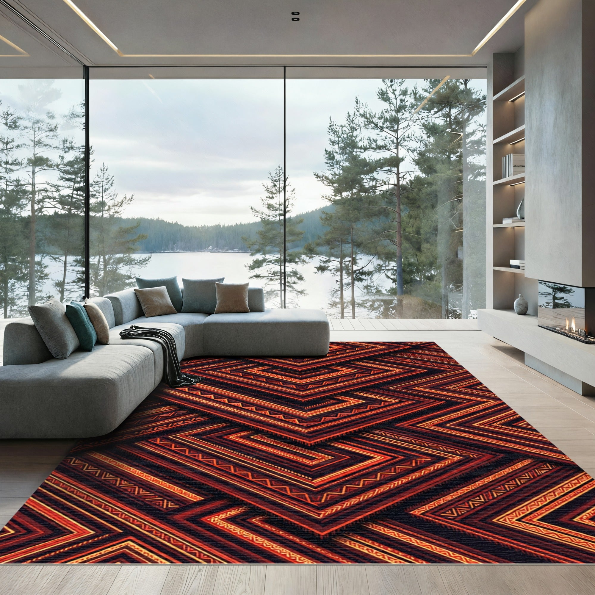 Tribal Geometric Zigzag Brown Rug