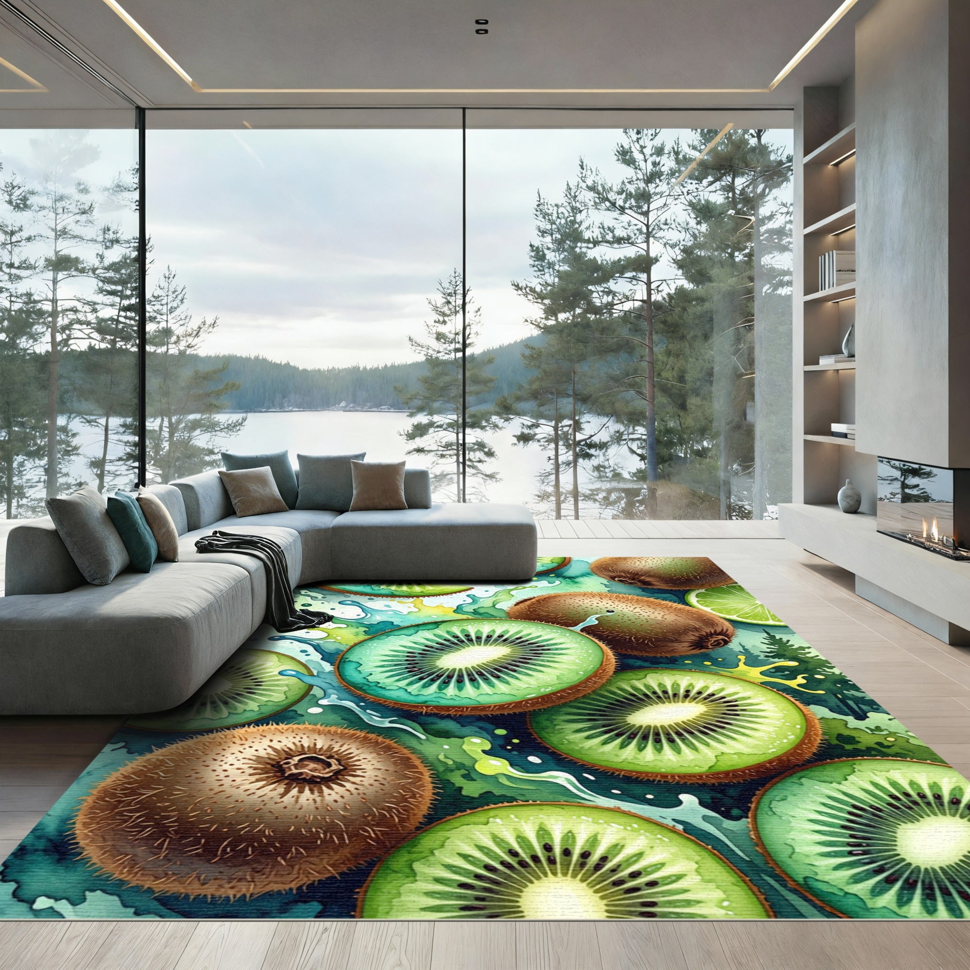 Fresh Kiwi Fruit Splash Art Rug