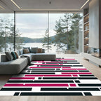 Modern Magenta and Black Horizontal Stripe Rug