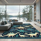 Dino Forest Navy Teal Playful Rug