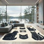 Captivating Charcoal and Brown Feline Faces Rug