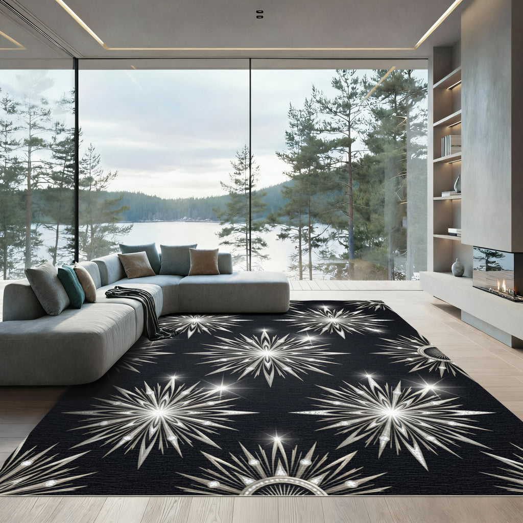 Art Deco Silver Starburst Diamond Rug