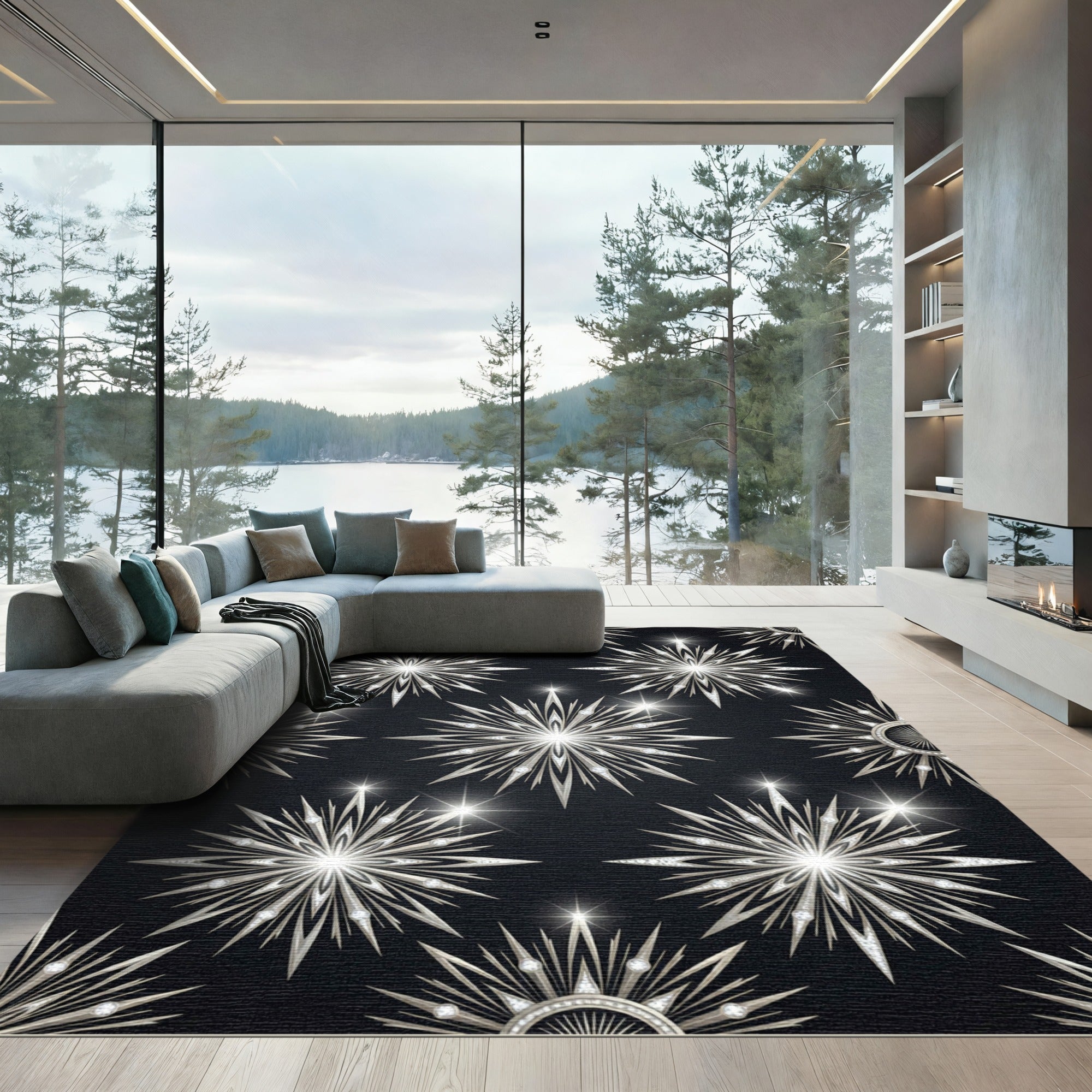 Art Deco Silver Starburst Diamond Rug