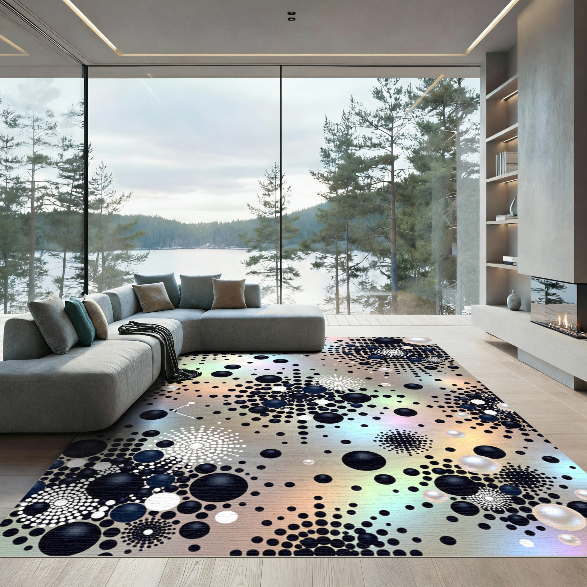 Opaque Black And White Halftone Spheres Rug