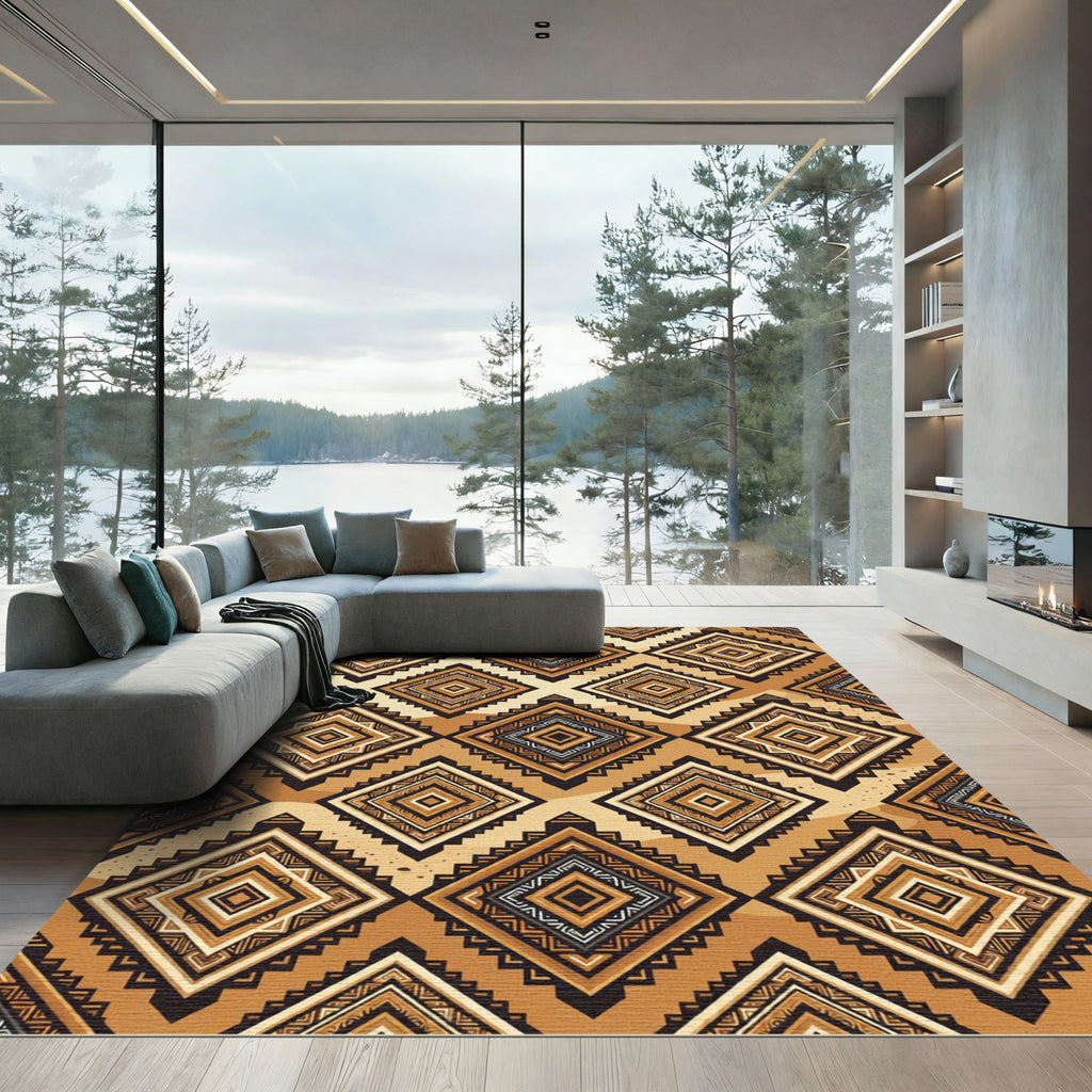 Geometric Earthy Tone Diamond Grid Rug