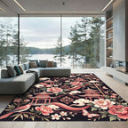 Pink Peony Chinoiserie Pavilion Bird Scroll Rug