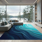 Abstract Oceanic Indigo and Teal Waves Rug