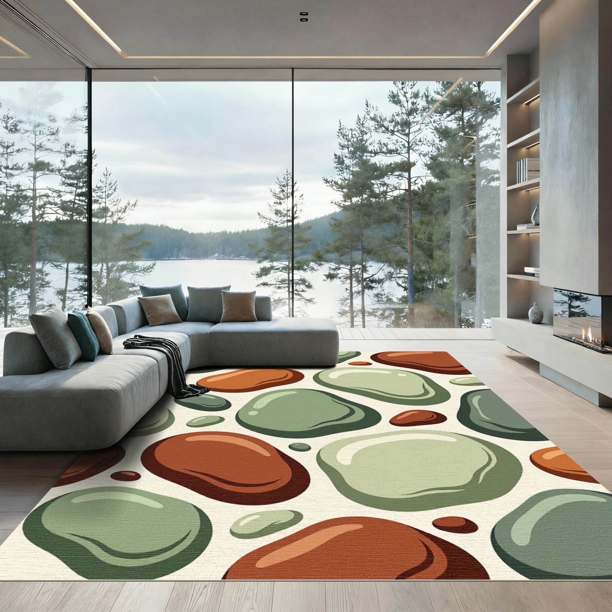 Organic Earth Tone Pebble Stone Rug