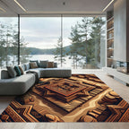 Geometric Sunburst Wood Relief Rug