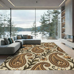 Earthy Golden Paisley Floral Swirl Rug