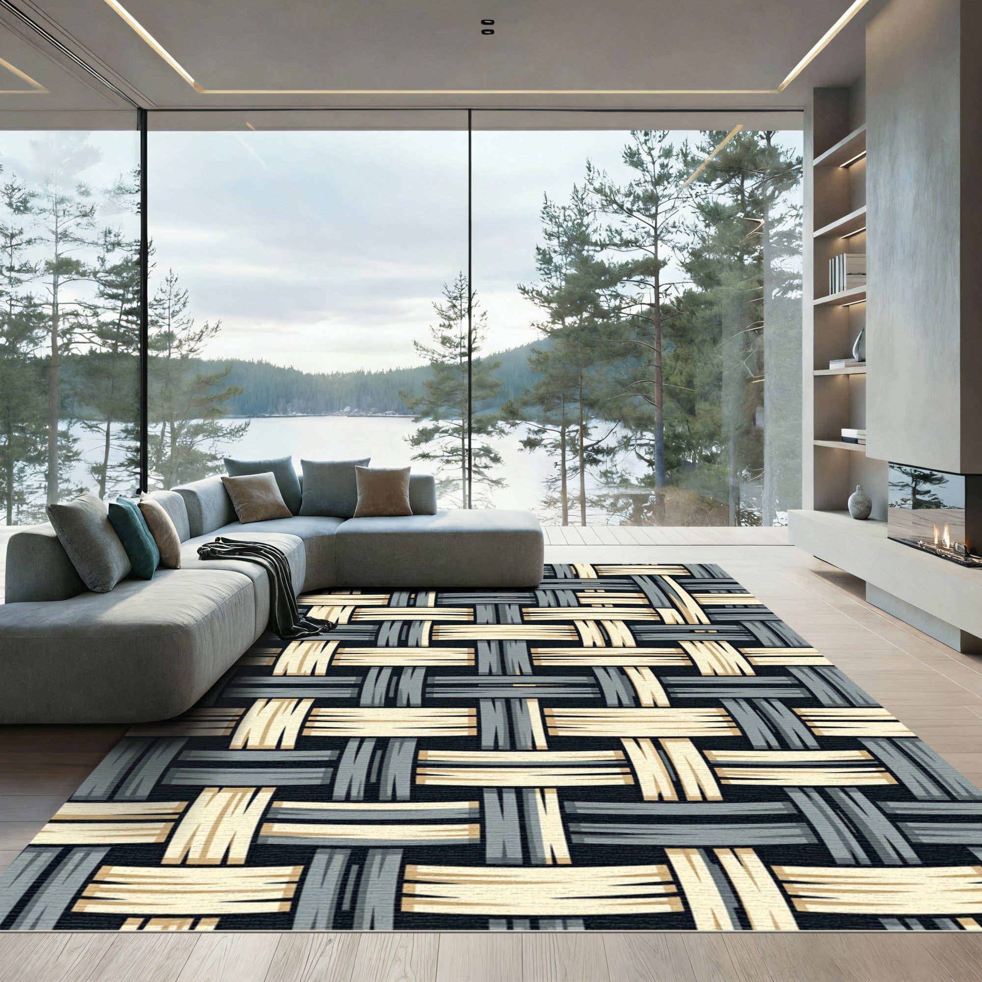 Textured Weave Beige Gray Pattern Rug