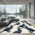 Elegant Cobalt Cormorant Avian Illustration Rug