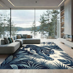 Midnight Blue Tiger Jungle Scene Rug