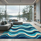 Abstract Oceanic Waves in Cyan and Navy Rug