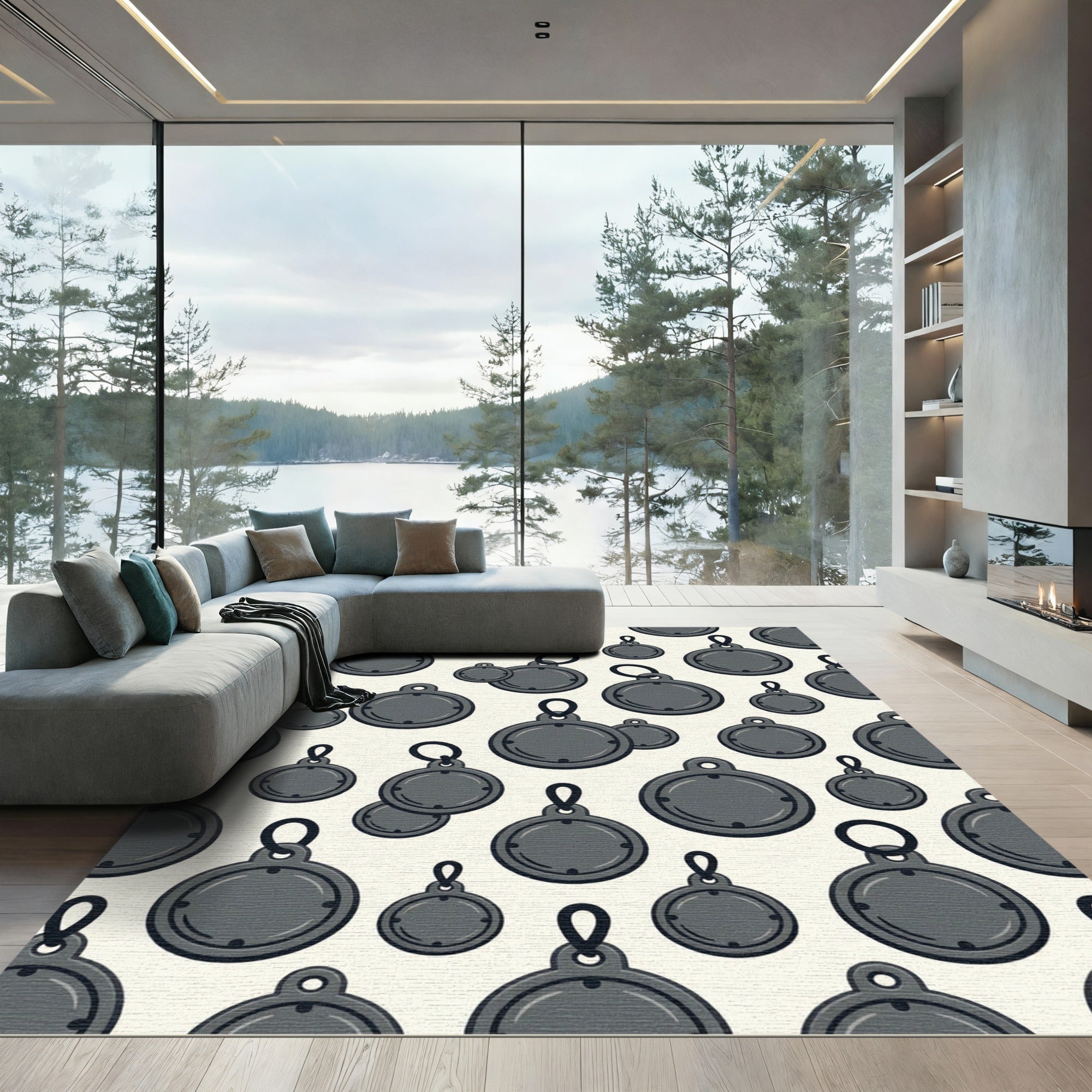 Minimalist Slate Gray Circular Pendant Decor Rug