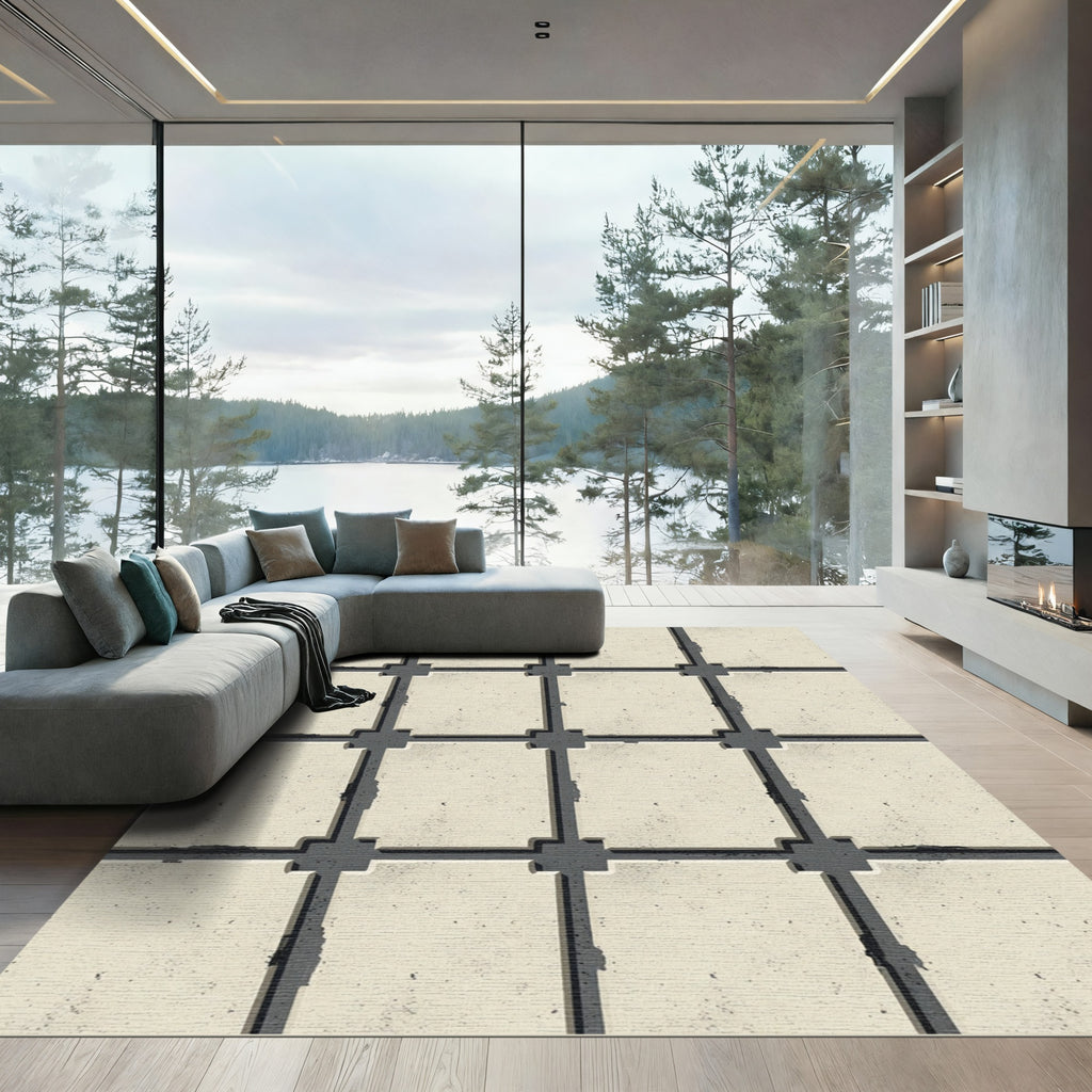 Vintage Sandstone Grid Tile Rug
