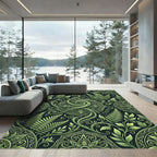 Lush Emerald Fern Swirl Botanical Rug