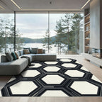 Monochrome Layered Hexagon Grid Rug