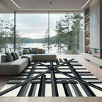 Charcoal Gray Geometric Stacking Bars Rug