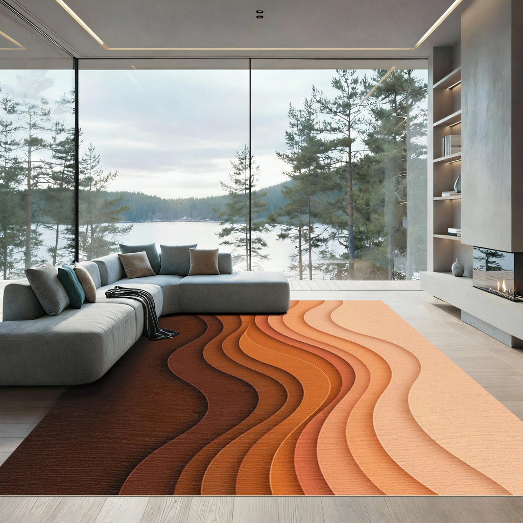 Abstract Earth Tone Wavy Gradient Rug