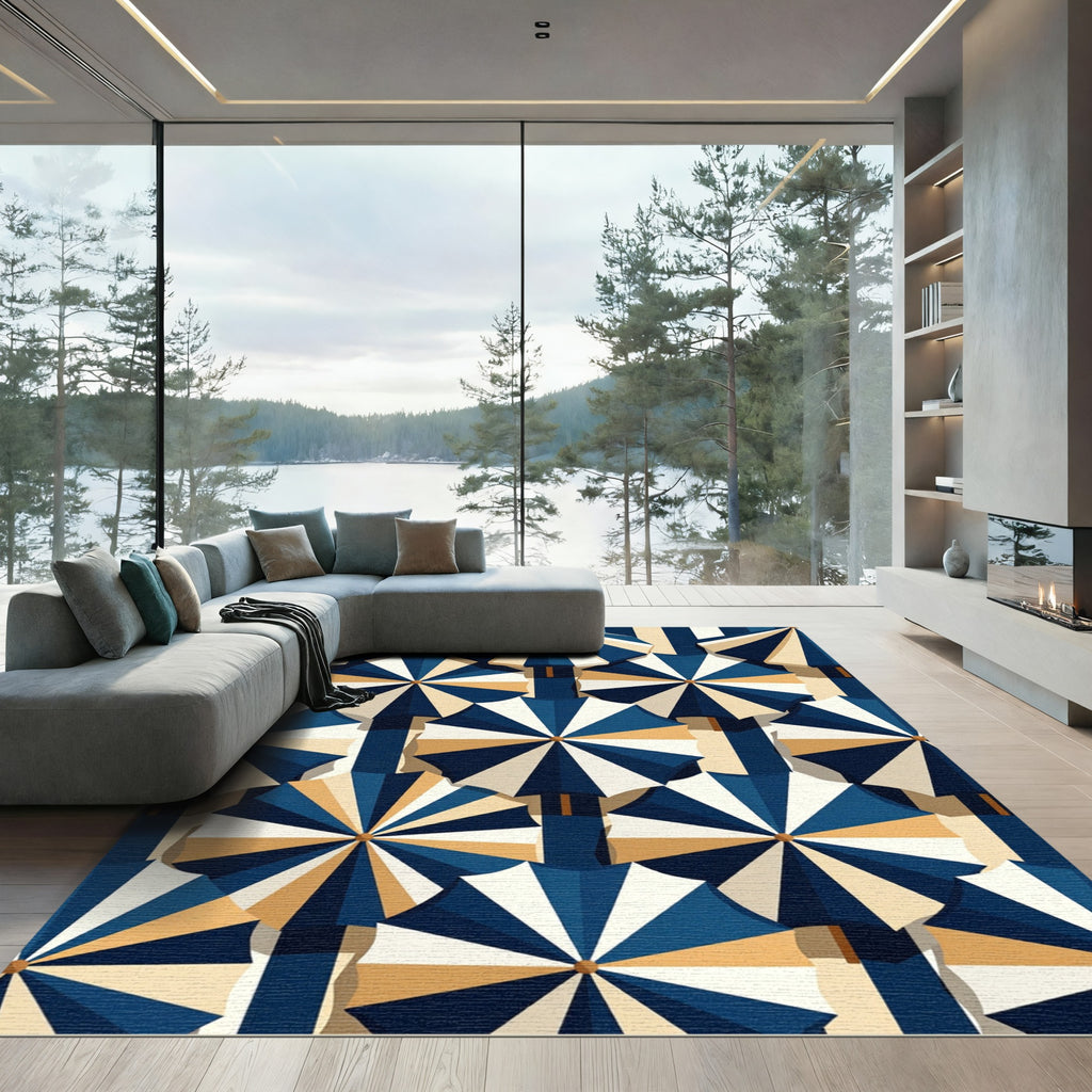 Navy and Cream Striped Beach Umbrella Overlay Rug