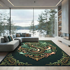 Ornate Sage Floral Scroll Monogram Rug