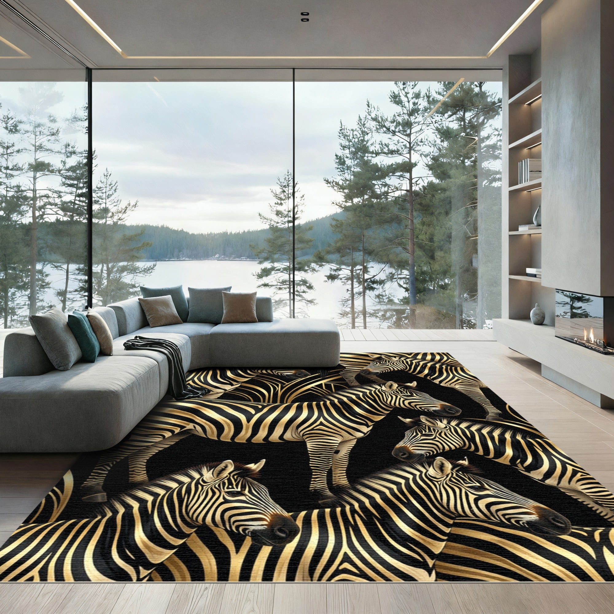 Gold and Black Zebra Stripe Landscape Rug