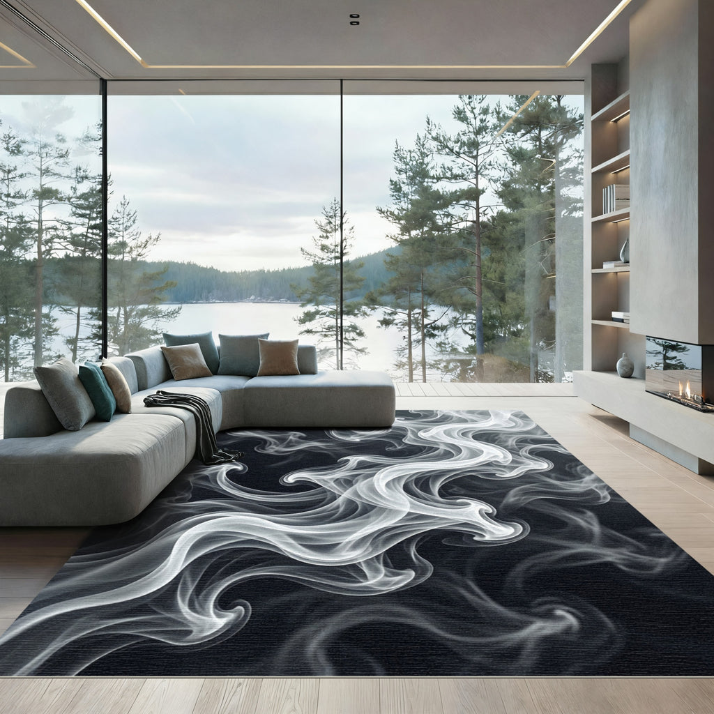 Ethereal White Smoke Swirl Rug
