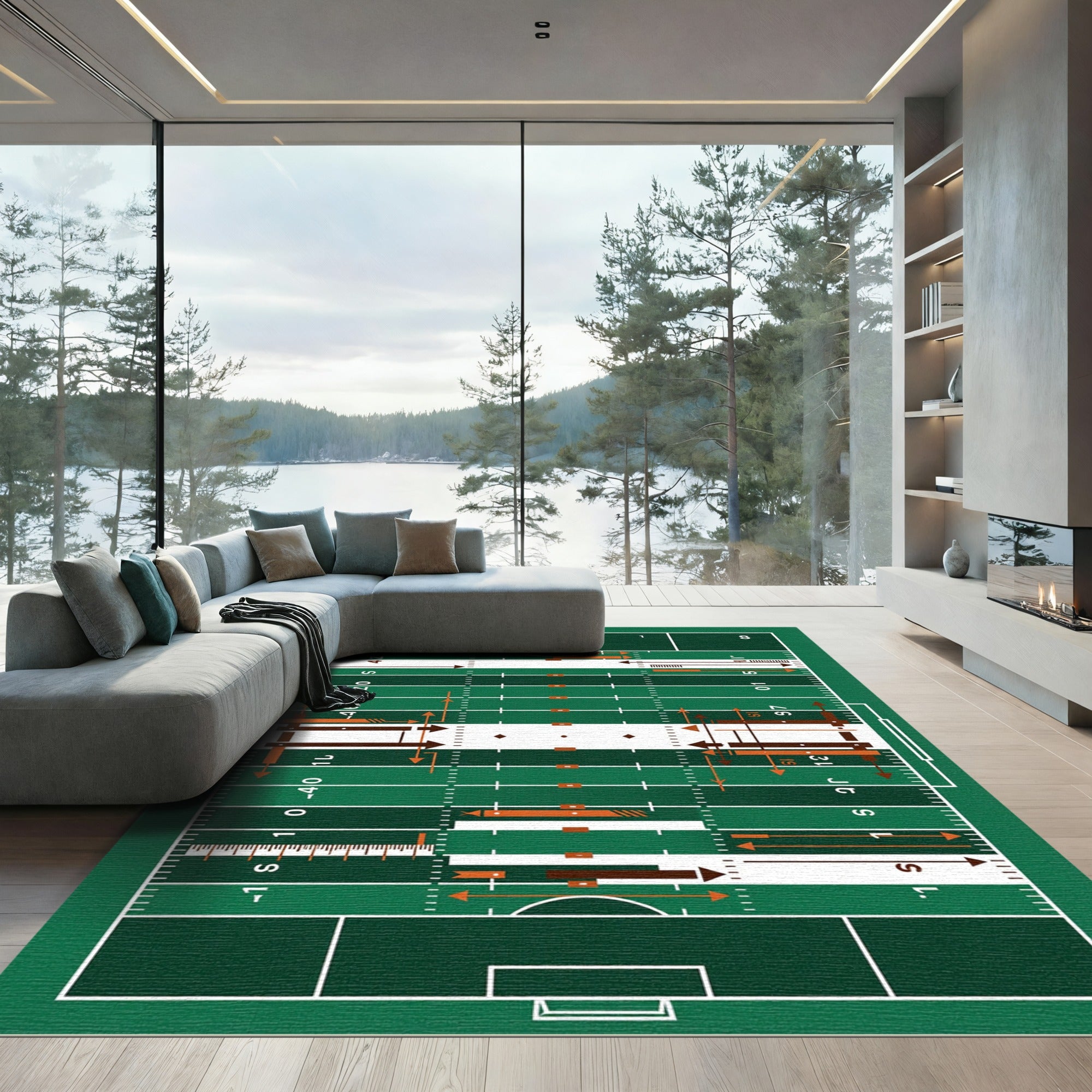 Minimalist Emerald Green Football Field Area Rug