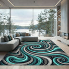 Aquamarine Gray Swirl Abstract Rug