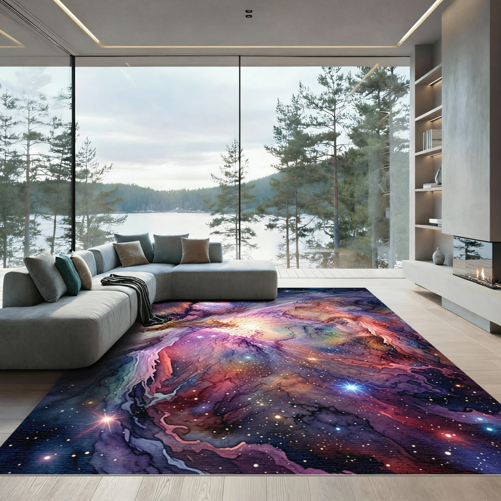 Vibrant Cosmic Nebula Swirl Rug