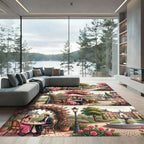 Pink Rose Garden Couple Scene Rug