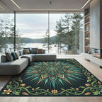 Teal and Gold Radiant Floral Mandala Rug